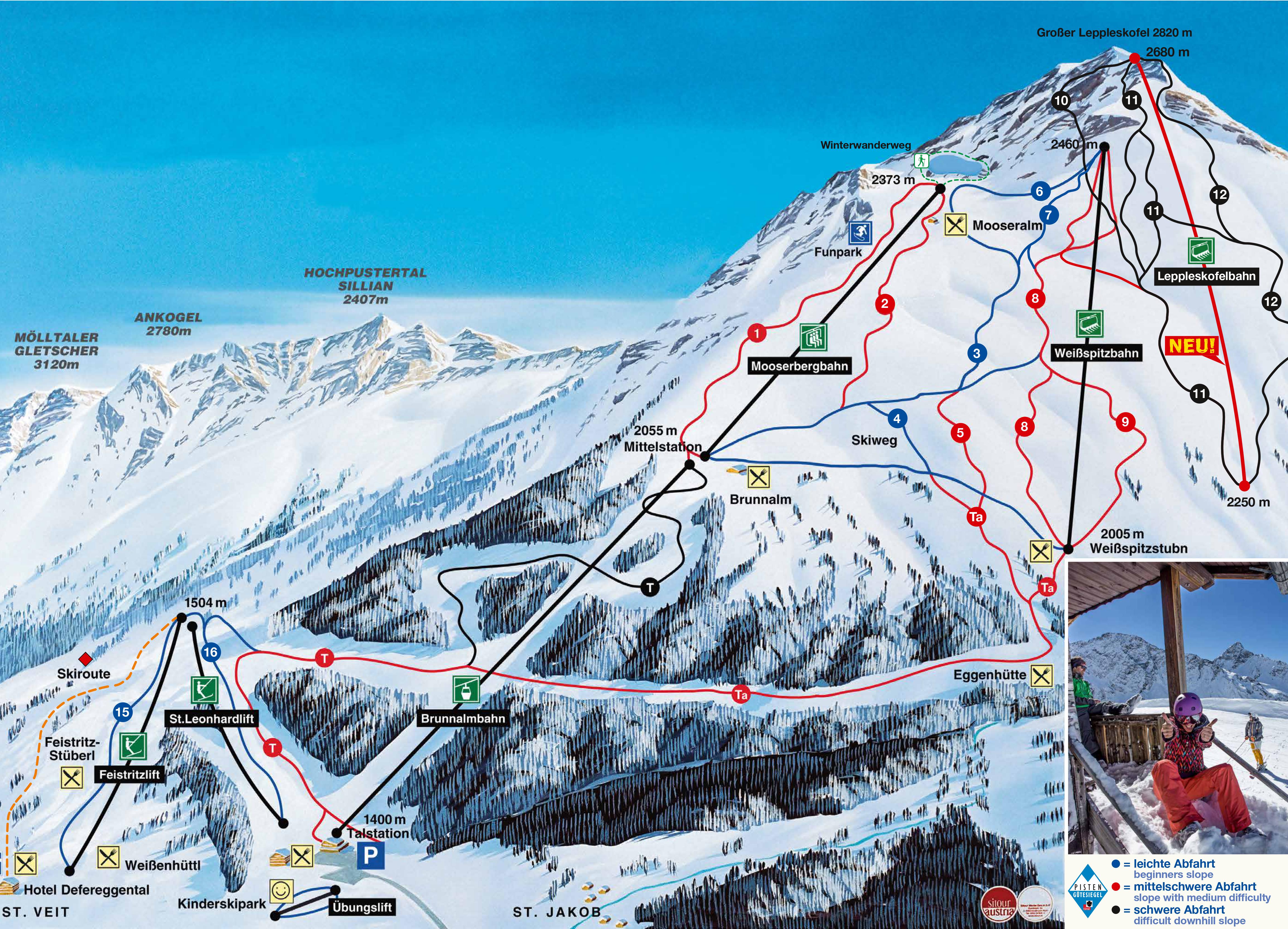 Trail map of the ski resort St. Jakob im Defereggental – Brunnalm
