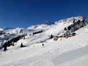 View over the ski area at Passo San Pellegrino