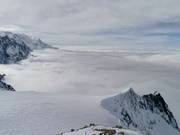 View from the mountain station of the valley of Chamonix 