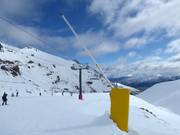 Snowmaking with snow lances in the ski area The Remarkables