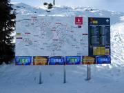 Detailed information board with slope map and operating status in the KitzSki ski area