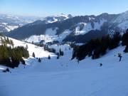 Challenging steep slope of the Rosengasse piste