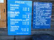Price list at the valley station