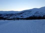 View from the cross-country trails of the Myrkdalen ski area with adjacent accommodations