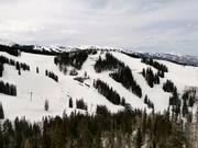 View of the challenging slopes Percy, Red's Run, and FIS