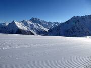 Groomed slope in the Gargellen ski area