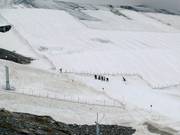 In summer, the glacier is covered in certain areas.