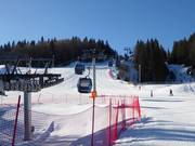 Modern gondola lifts travel up to the slopes
