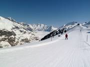 Panorama downhill run with a view of the Aletsch Glacier