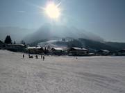 View of the Zahmer Kaiser ski area from the Amberglift