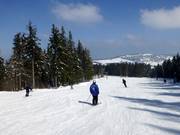 Wide and gentle slope in the upper section