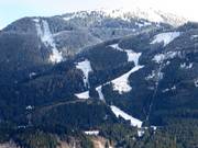 View of the slopes of the Alpe Cermis ski area