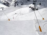 Almost all slopes are lined with snowmaking lances.