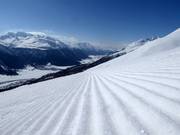 Perfectly groomed slopes in the Zuoz ski area