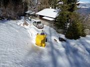 A snow cannon is being tested in the ski area