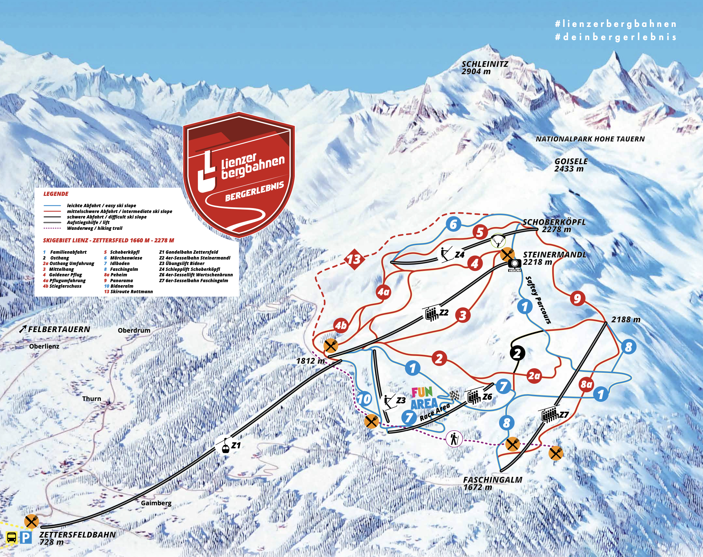 Trail map of the ski resort Zettersfeld – Lienz