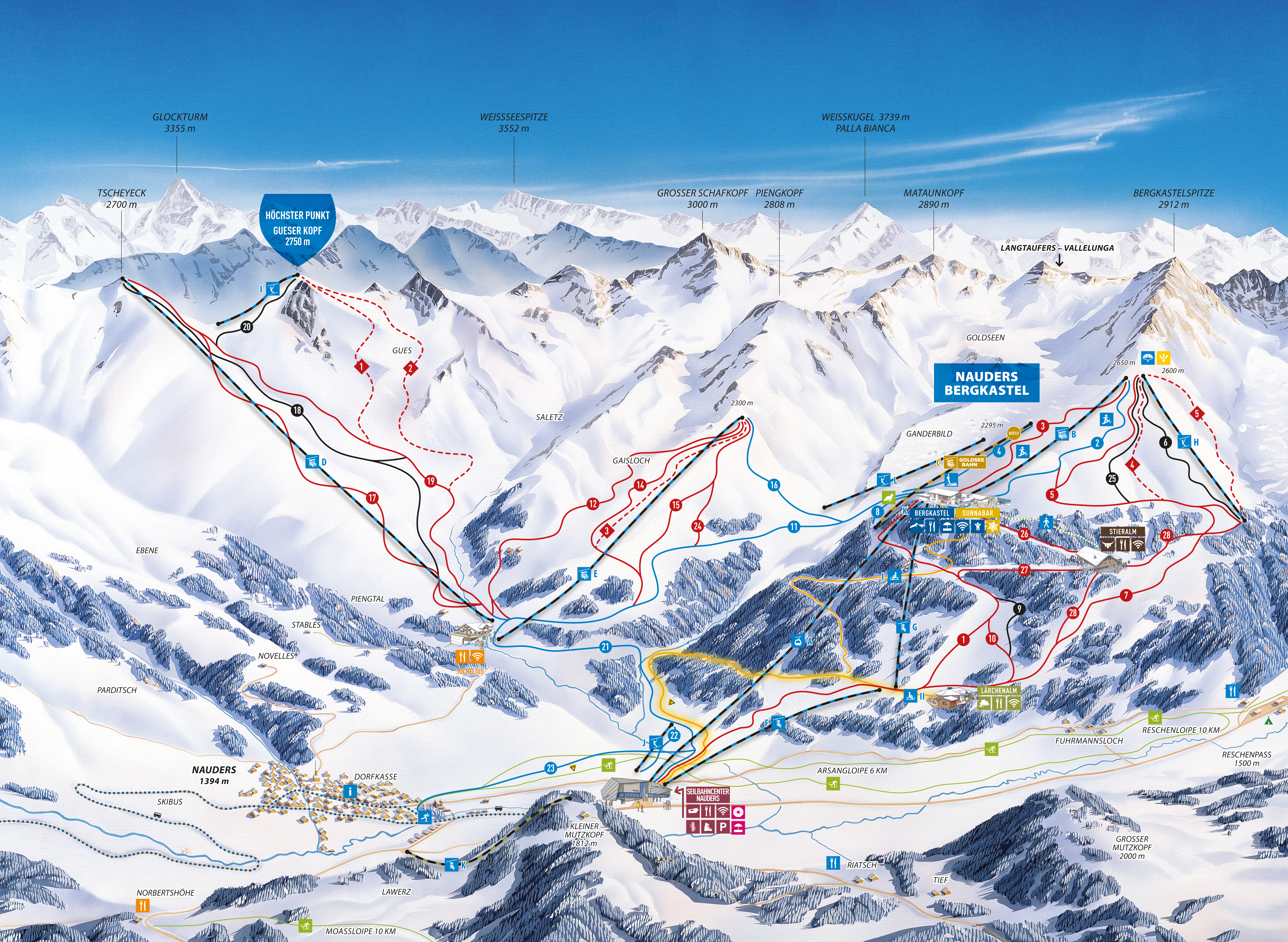 Trail map of the ski resort Nauders am Reschenpass – Bergkastel