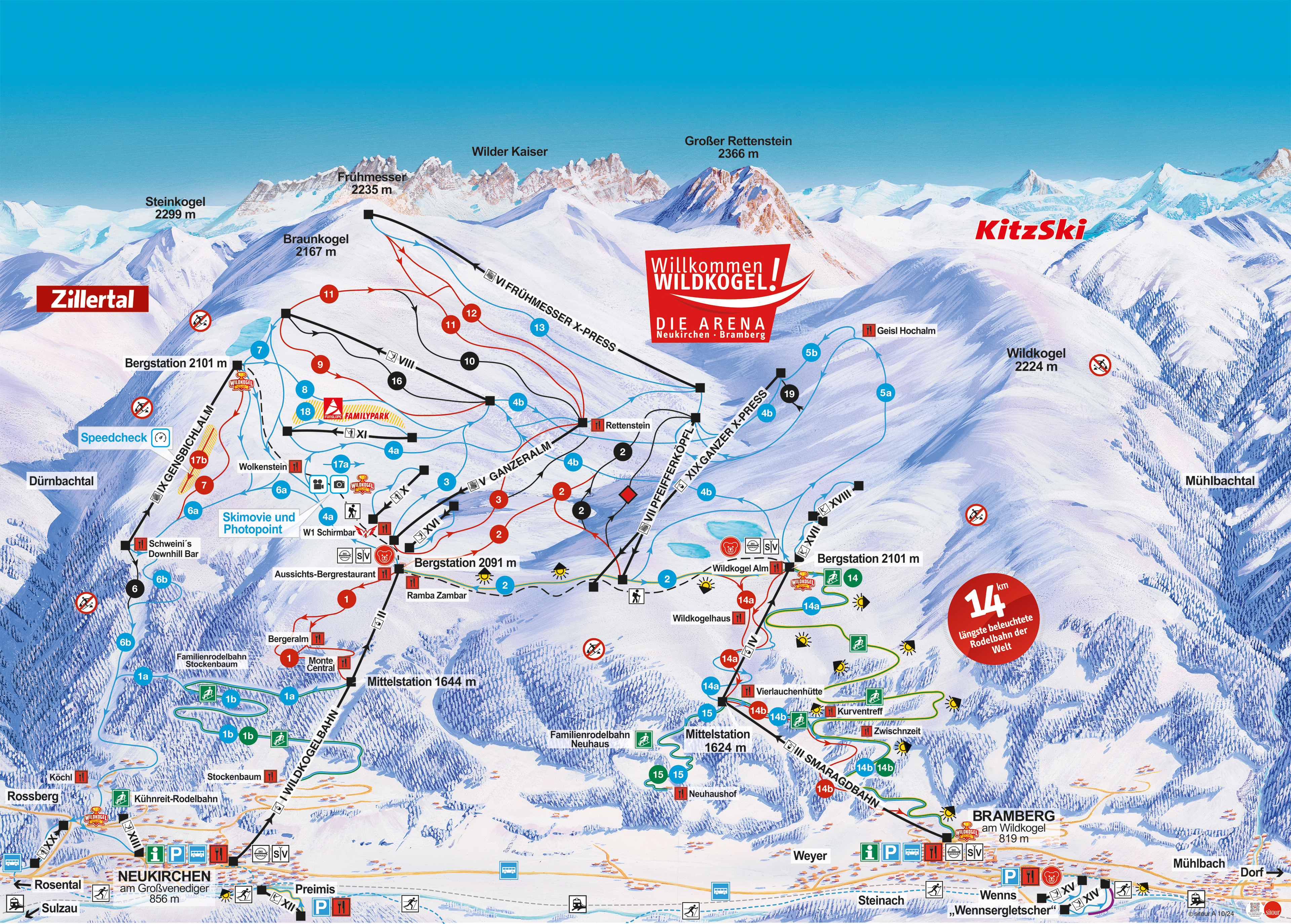 Trail map of the ski resort Wildkogel – Neukirchen/Bramberg