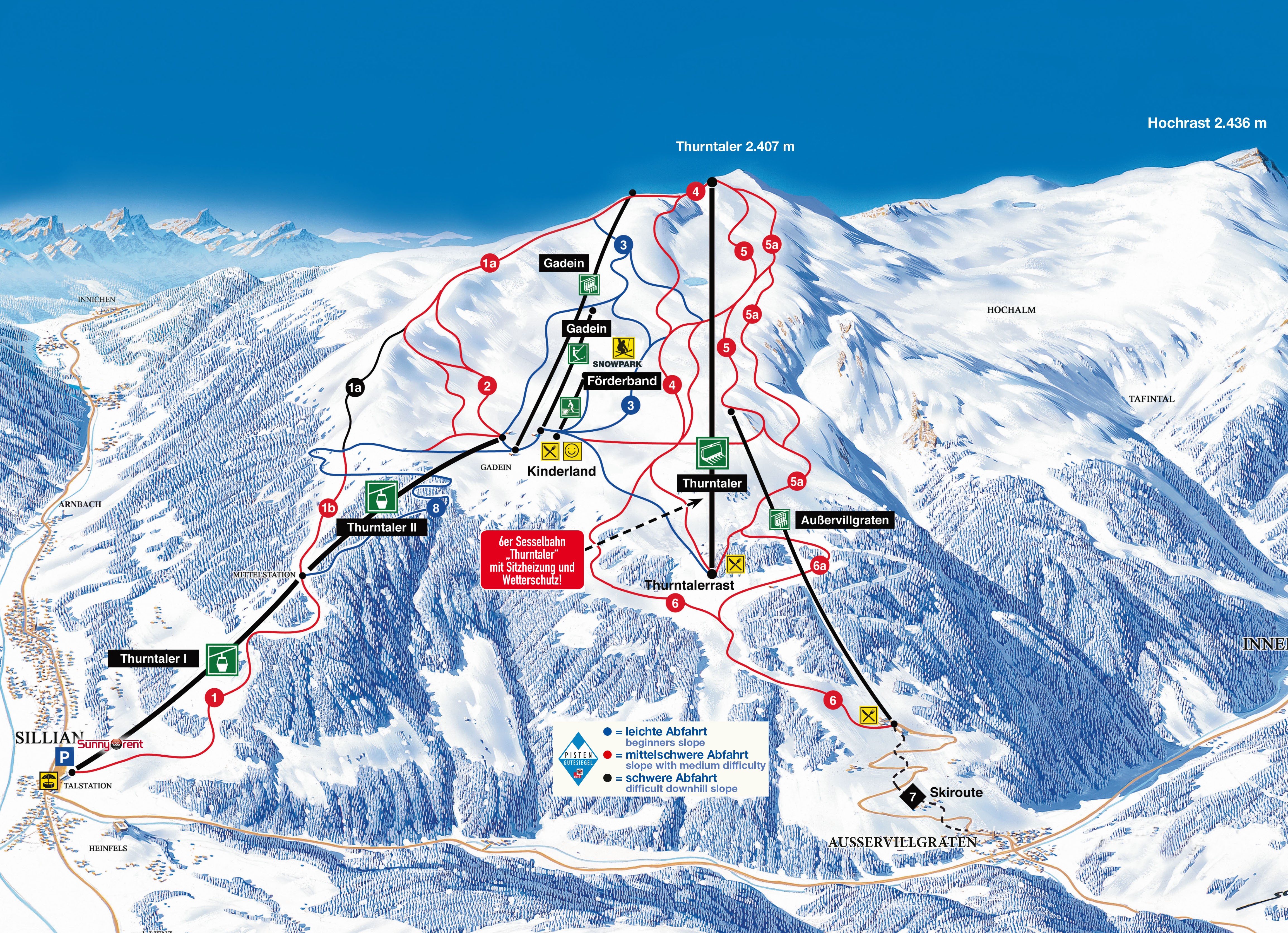 Trail map of the ski resort Sillian – Thurntaler (Hochpustertal)