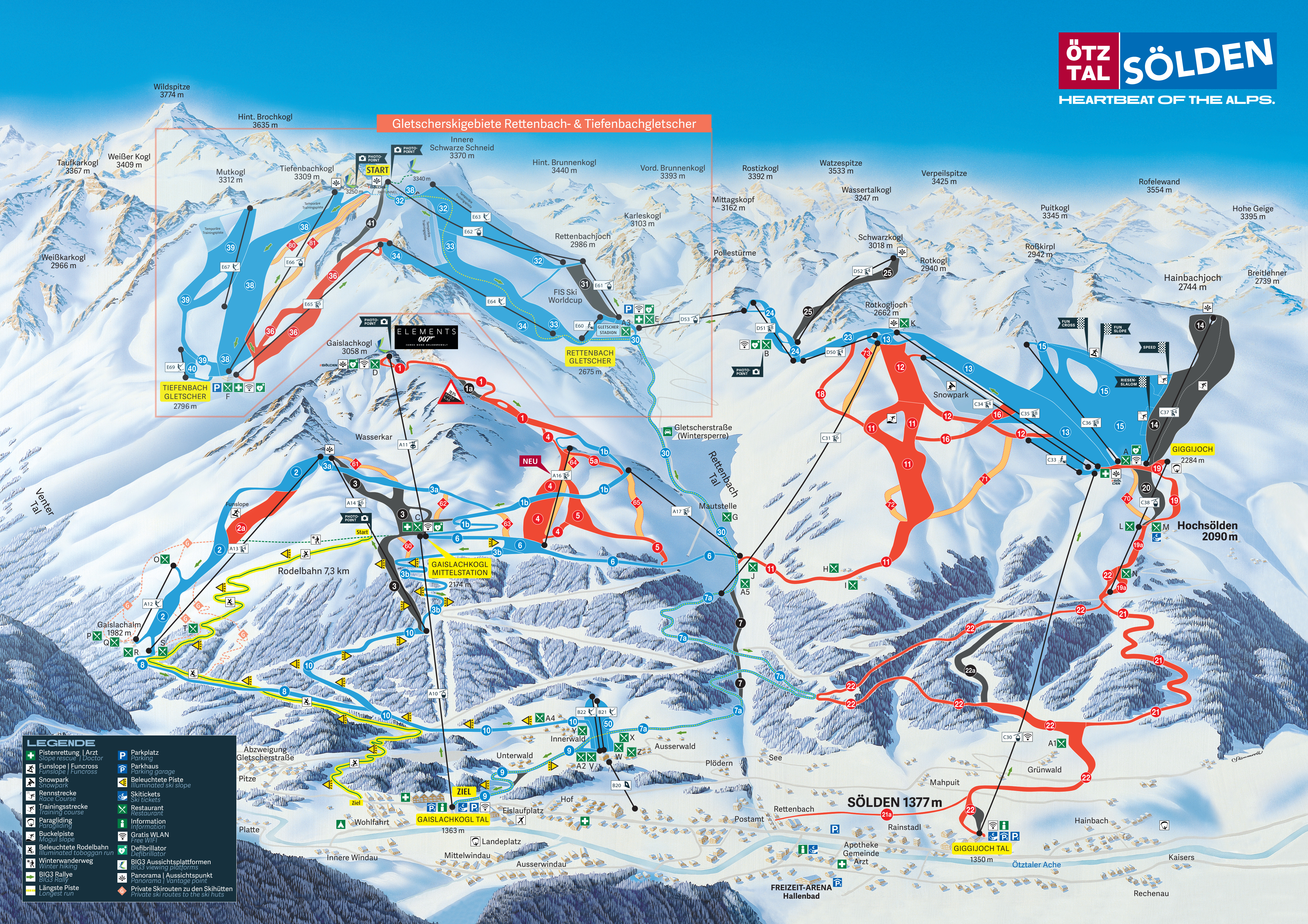 Trail map of the ski resort Sölden
