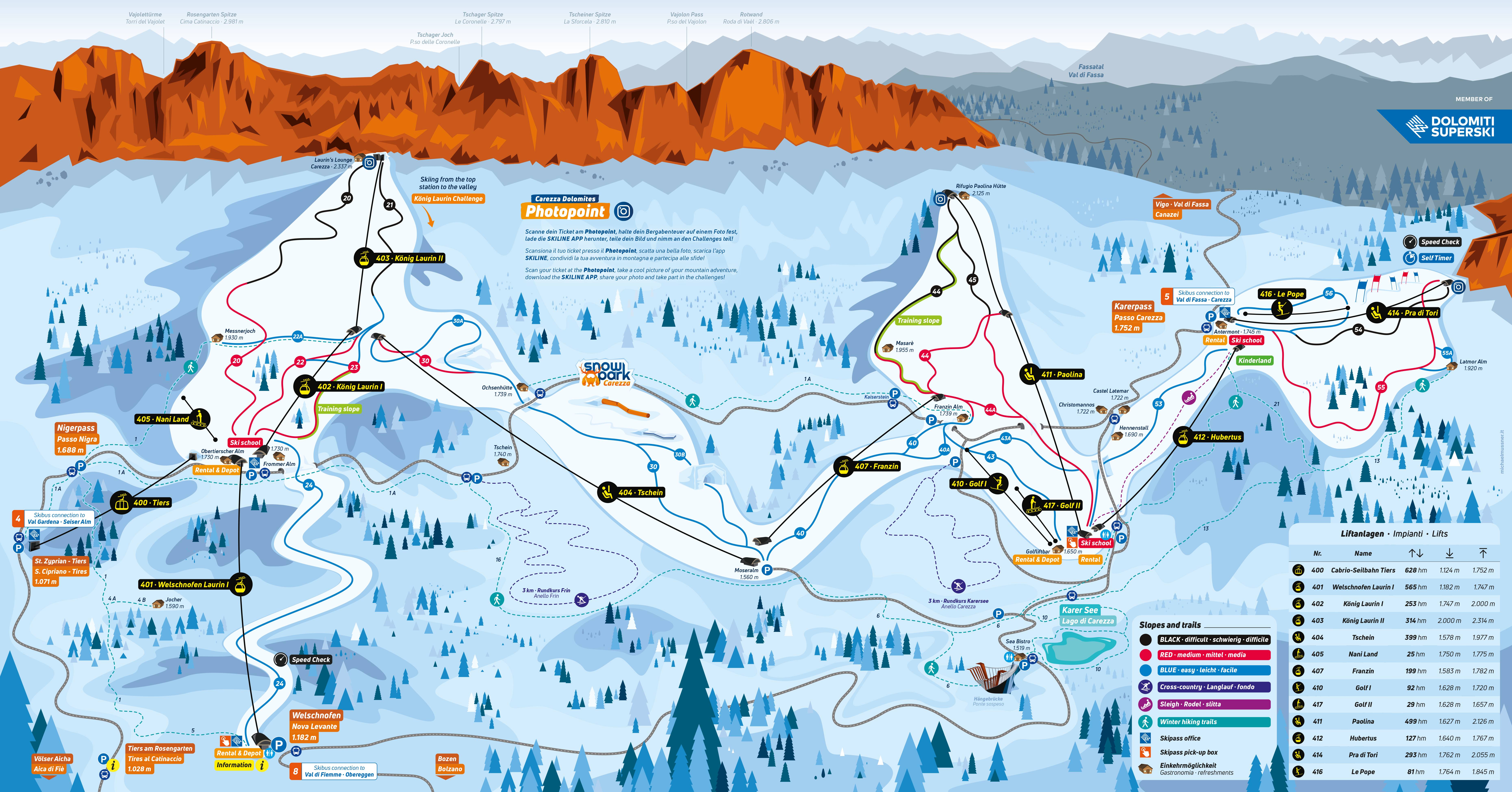 Trail map of the ski resort Carezza