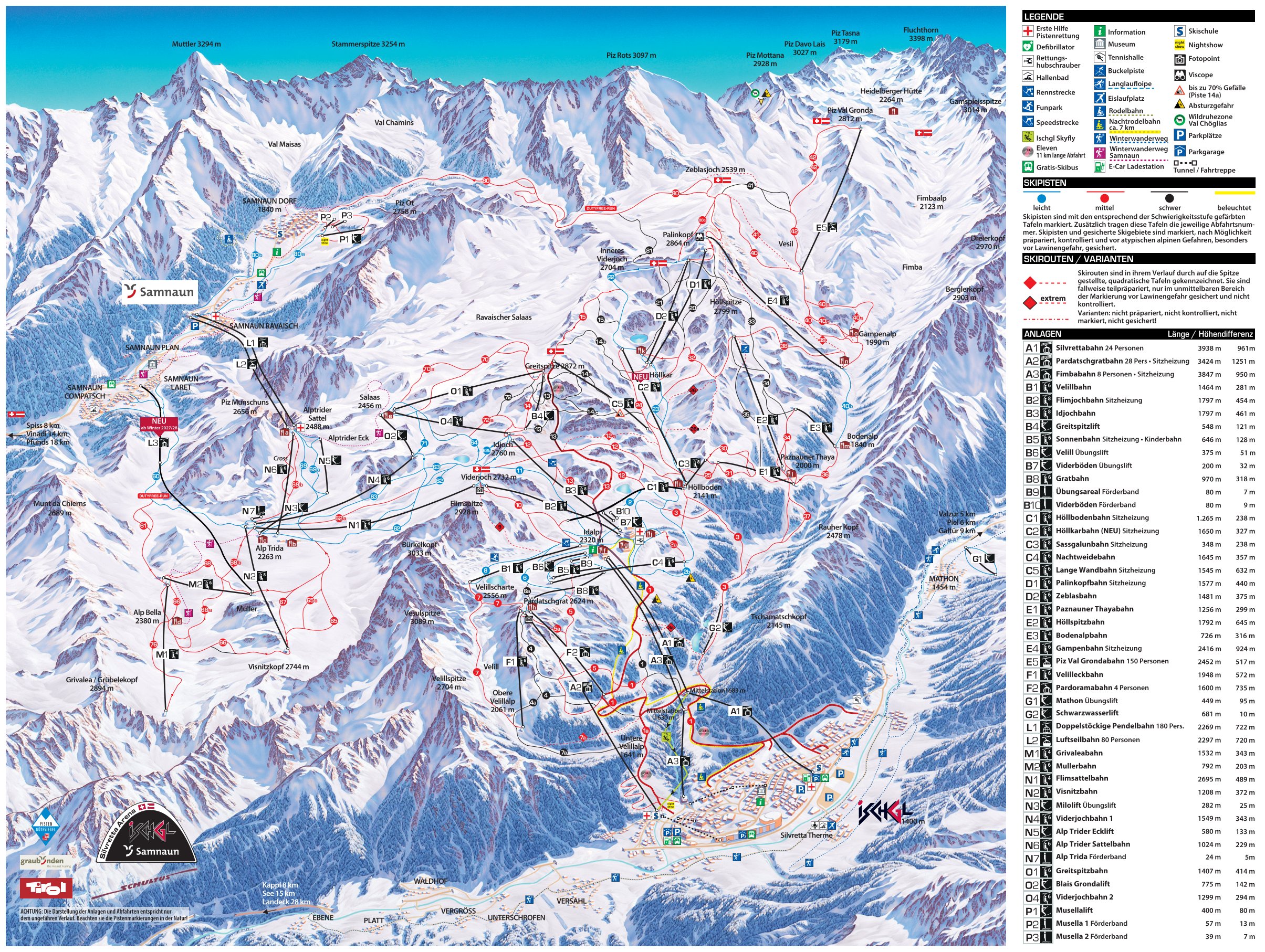 Trail map of the ski resort Ischgl/Samnaun – Silvretta Arena