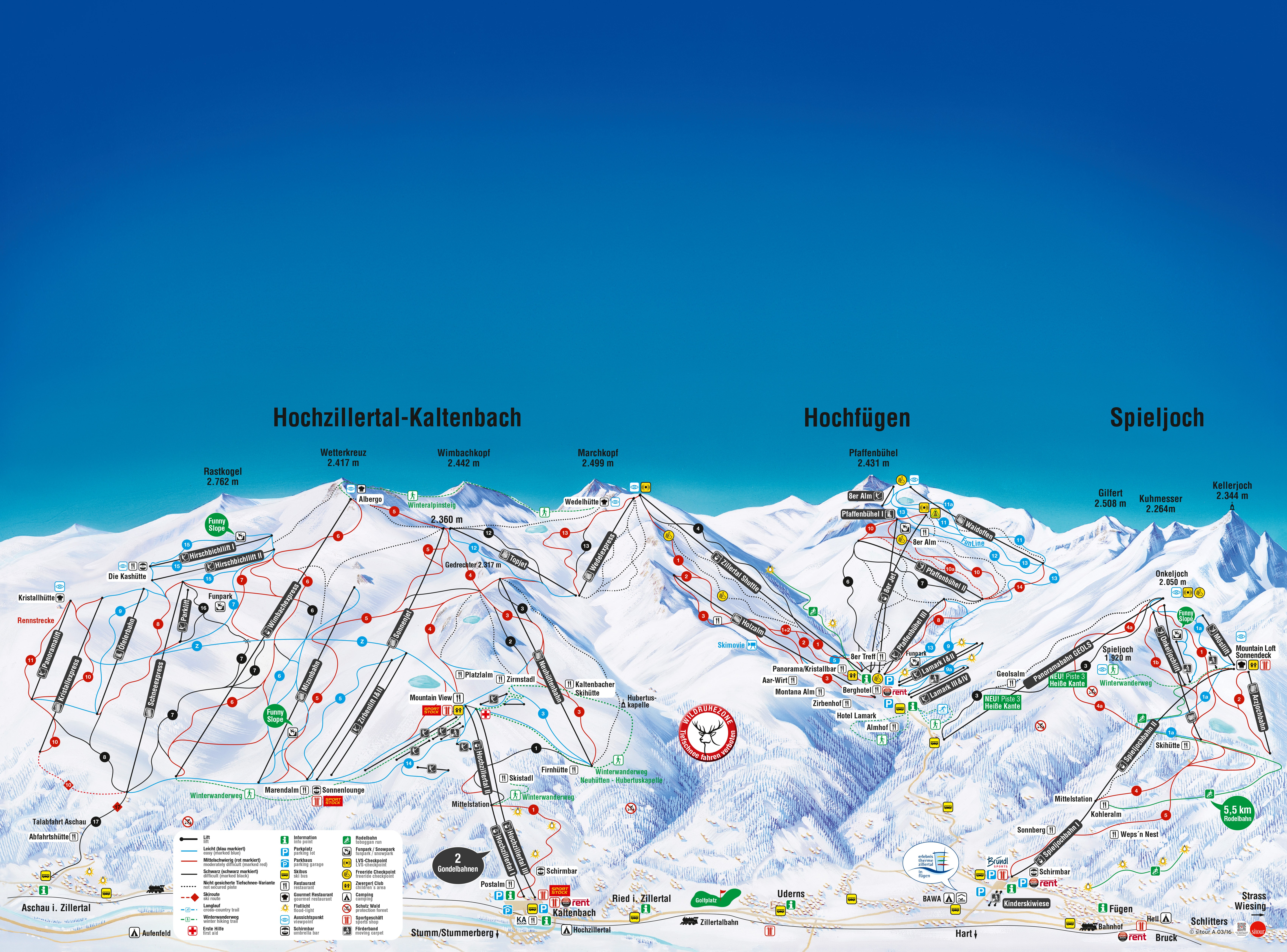 Trail map of the ski resort Kaltenbach – Hochzillertal/Hochfügen (SKi-optimal)