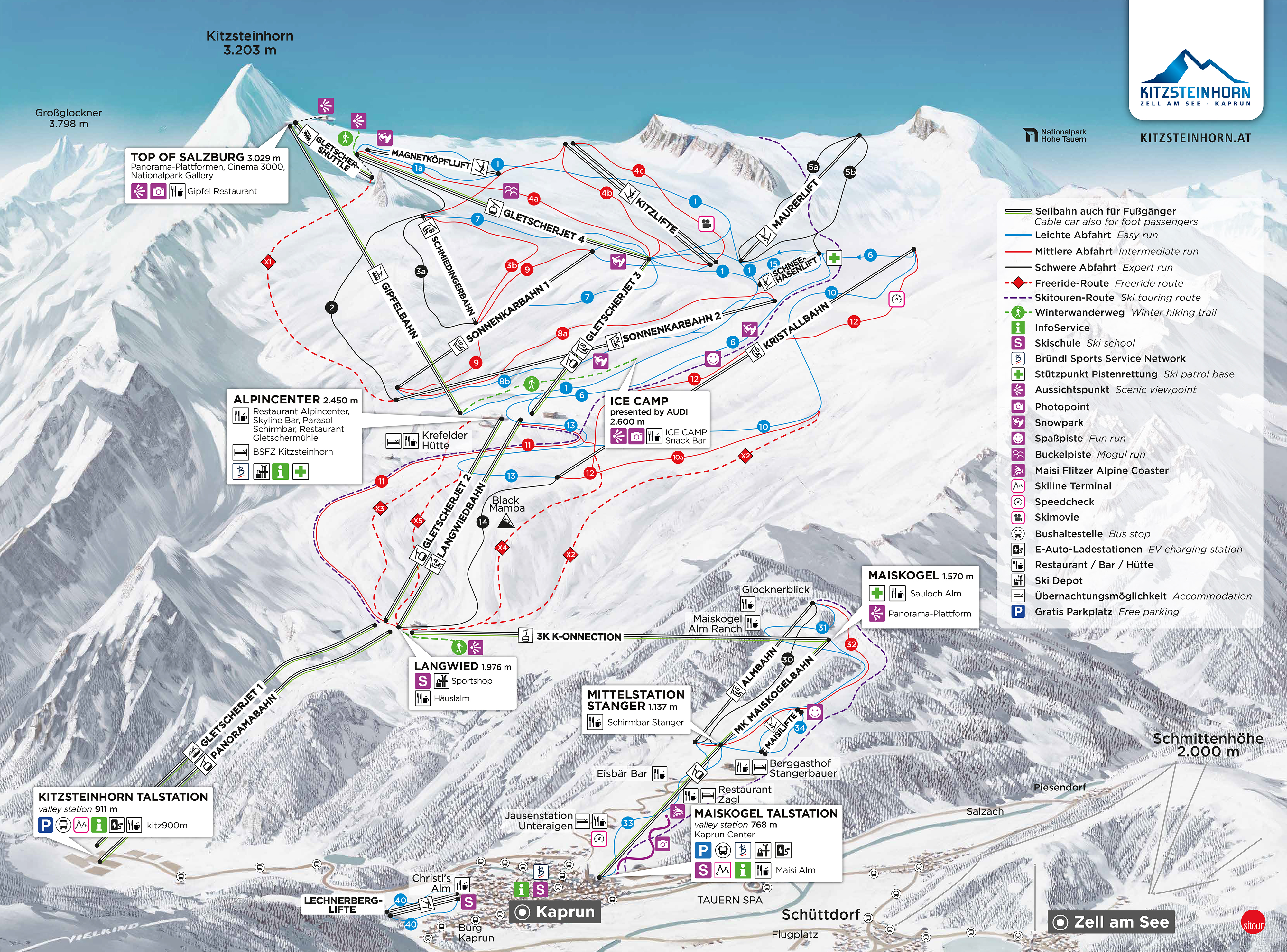 Trail map of the ski resort Kitzsteinhorn/Maiskogel – Kaprun