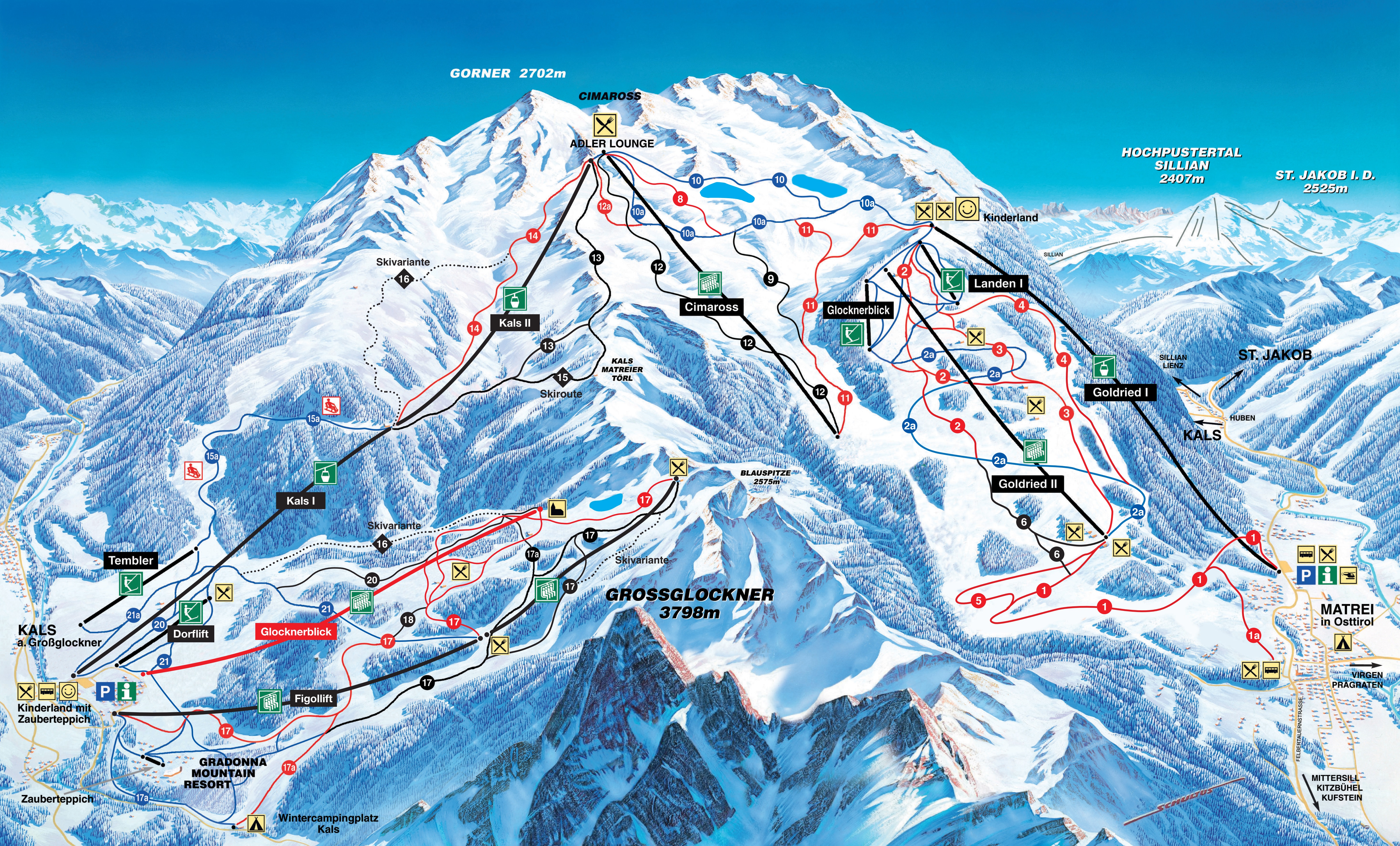 Trail map of the ski resort Großglockner Resort Kals-Matrei