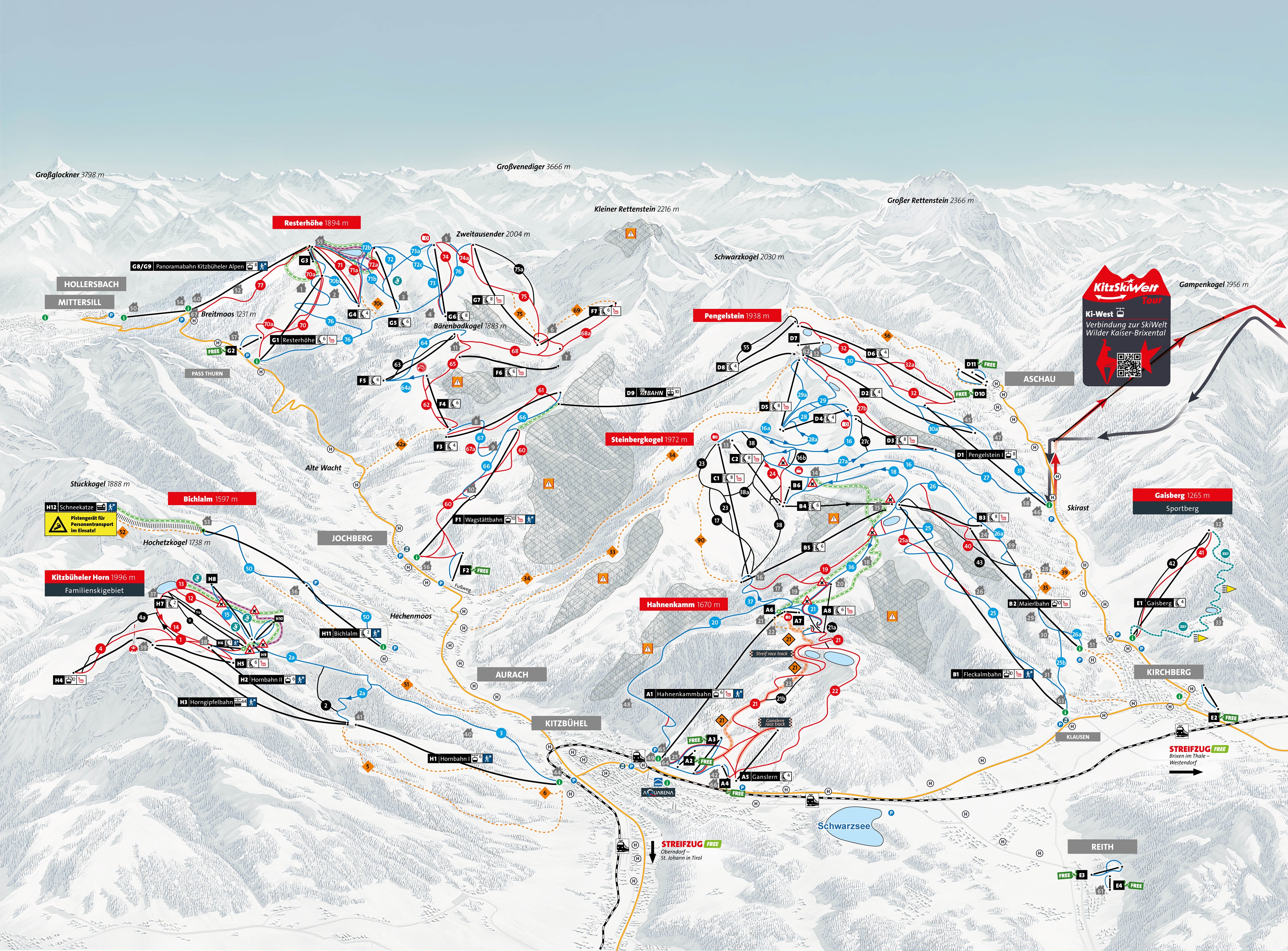 Trail map of the ski resort KitzSki – Kitzbühel/Kirchberg