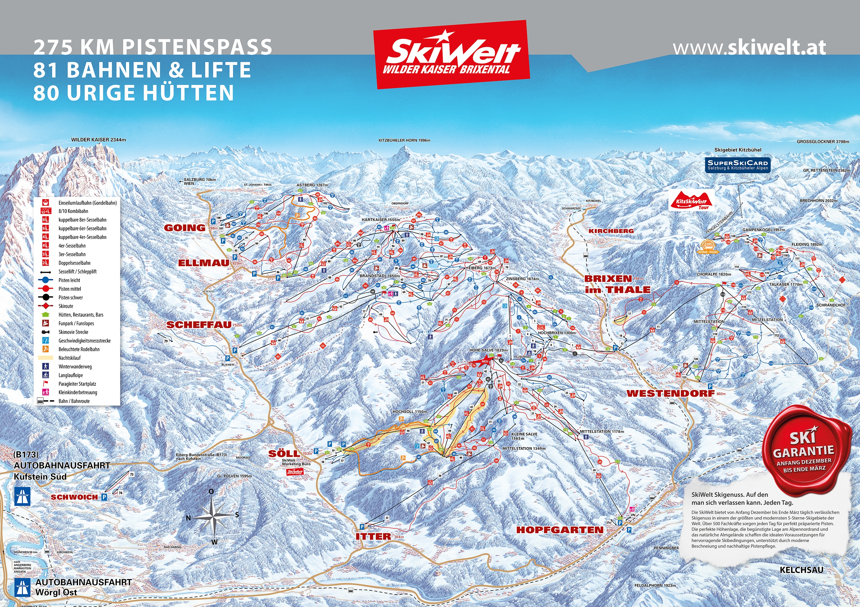 Trail map of the ski resort SkiWelt Wilder Kaiser-Brixental