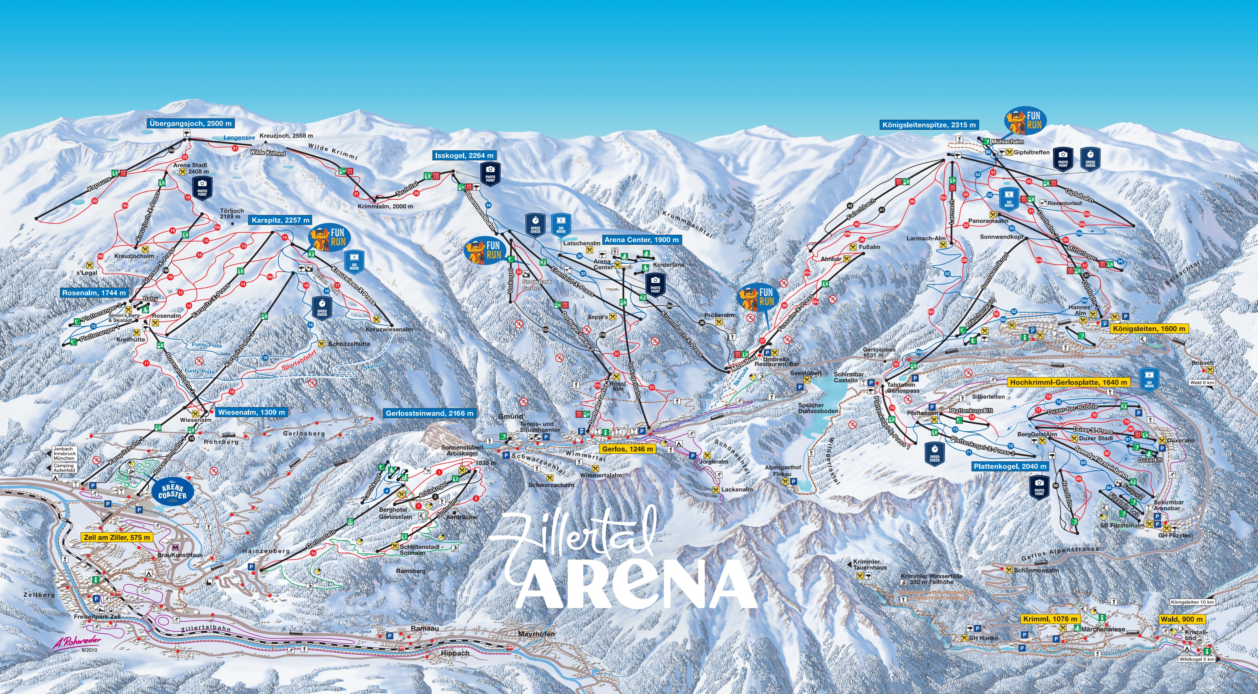 Trail map of the ski resort Zillertal Arena – Zell am Ziller/Gerlos/Königsleiten/Hochkrimml