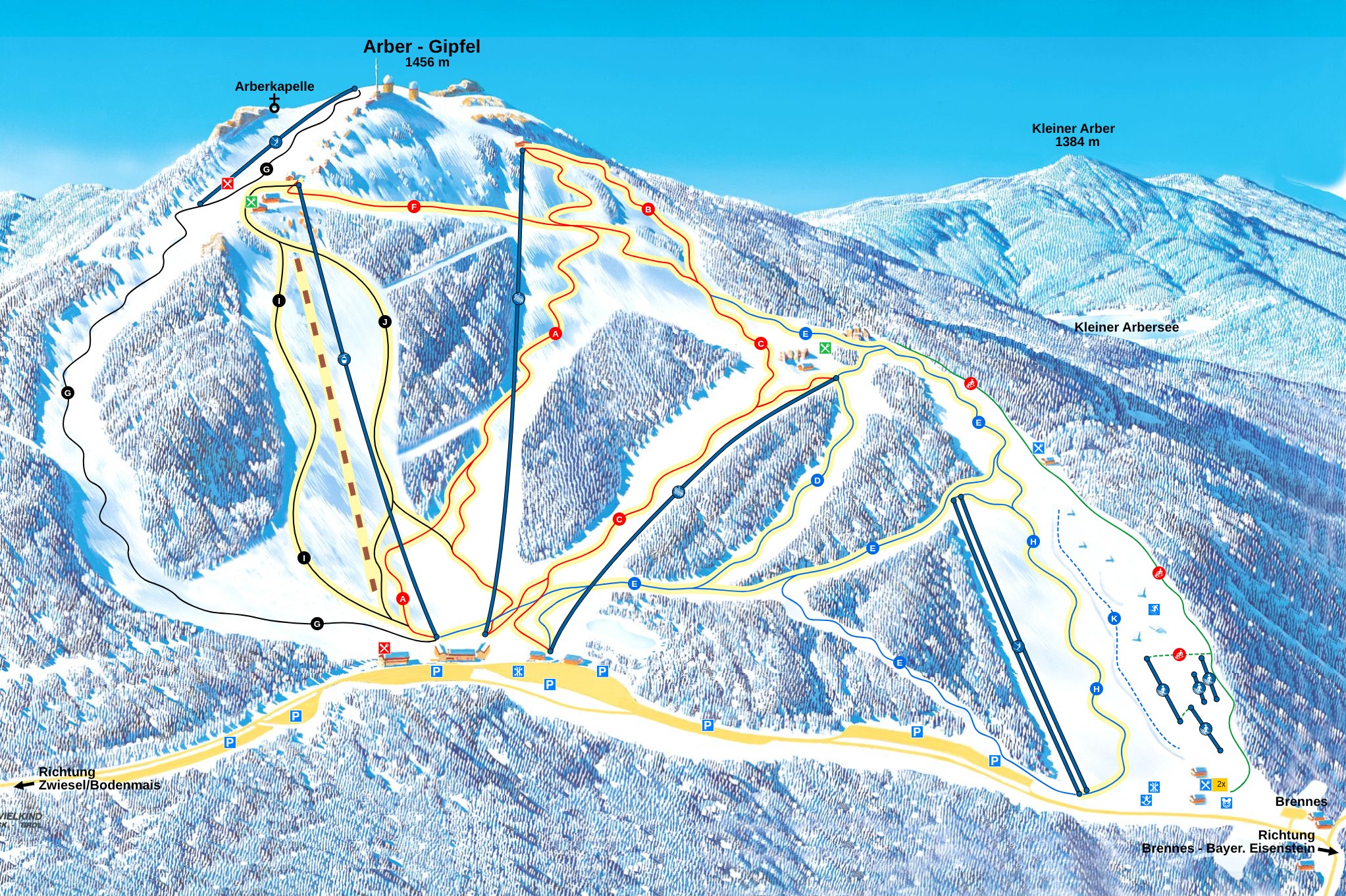 Trail map of the ski resort Arber