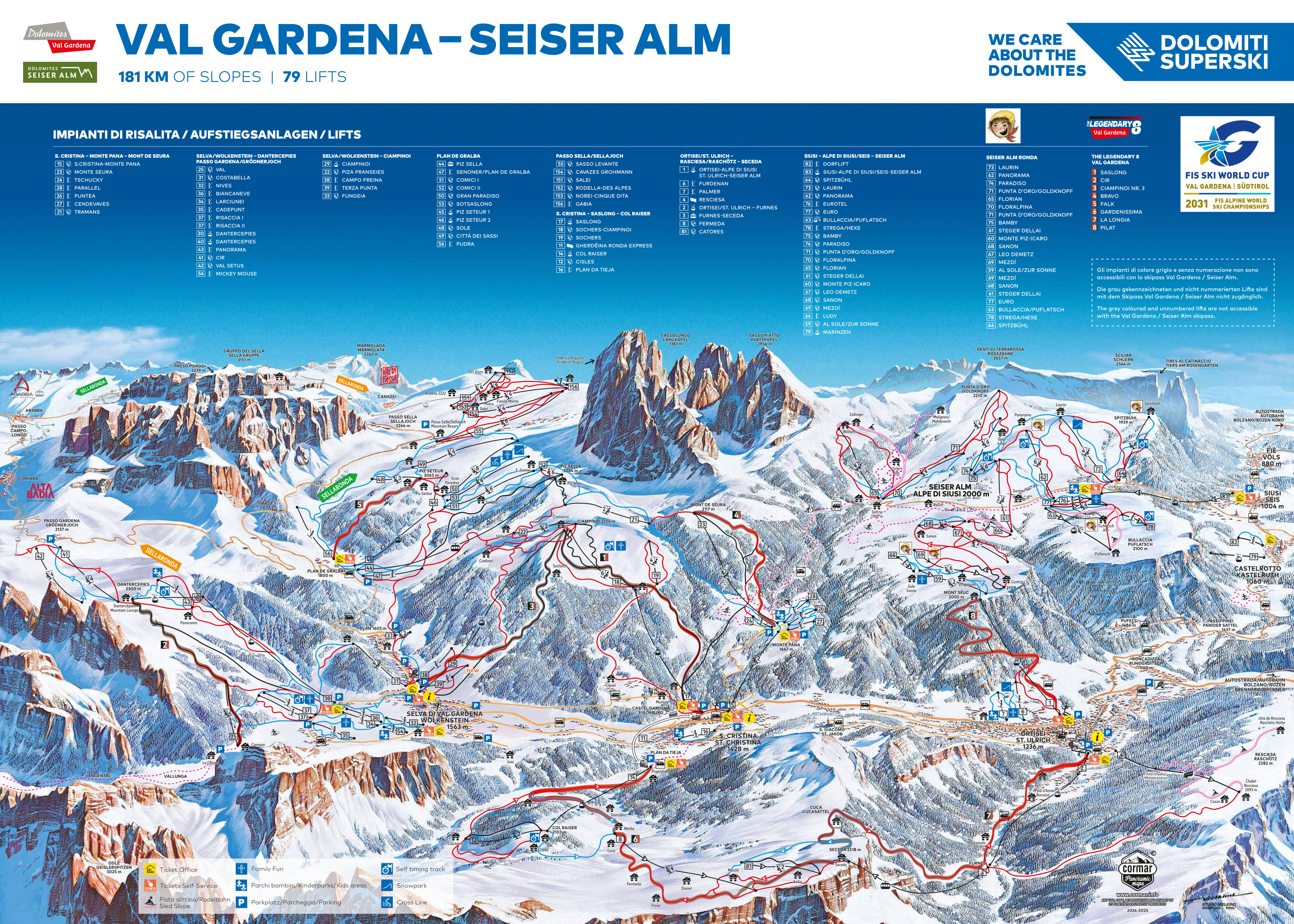 Trail map of the ski resort Val Gardena (Gröden)