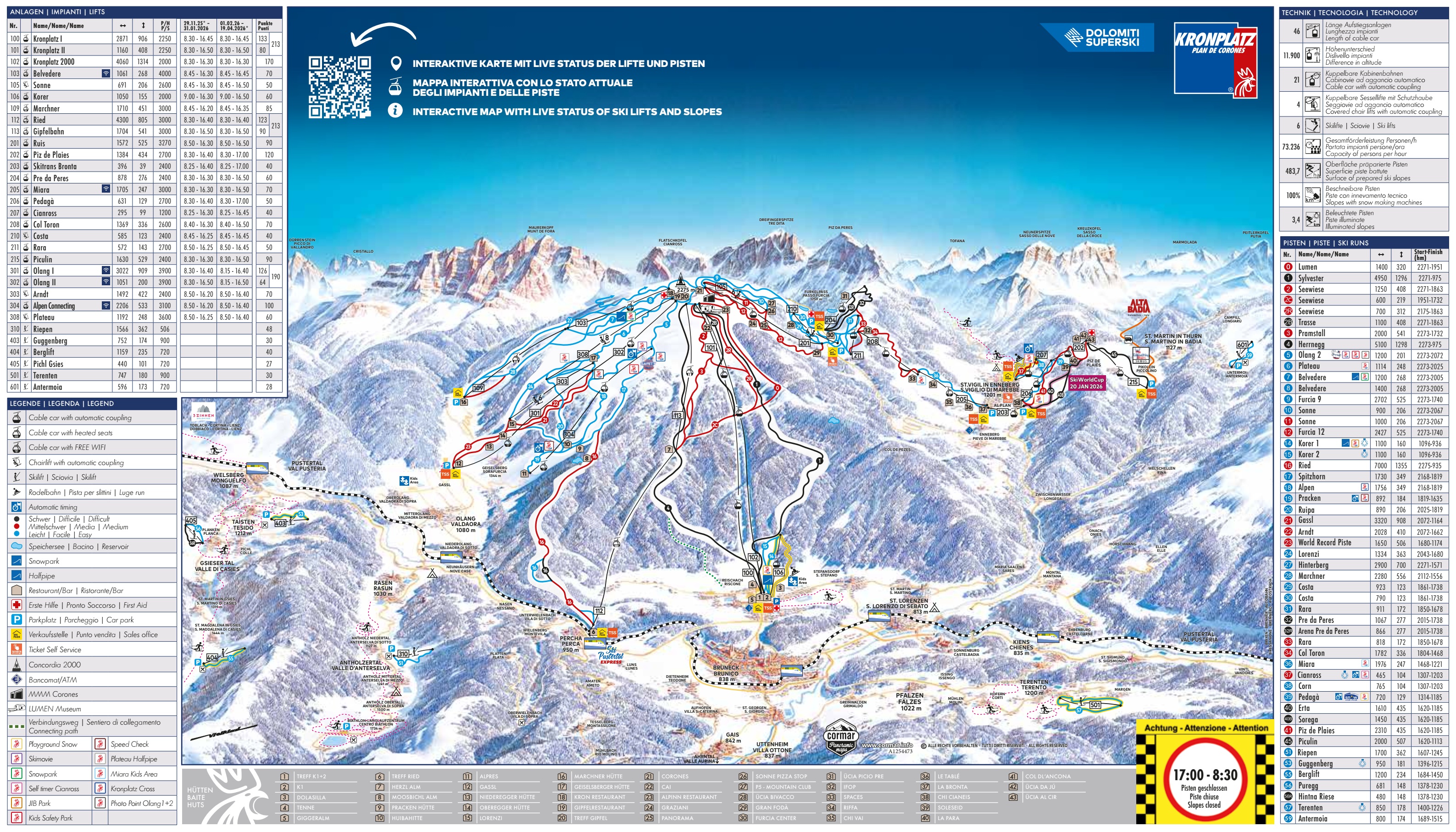 Trail map of the ski resort Kronplatz (Plan de Corones)