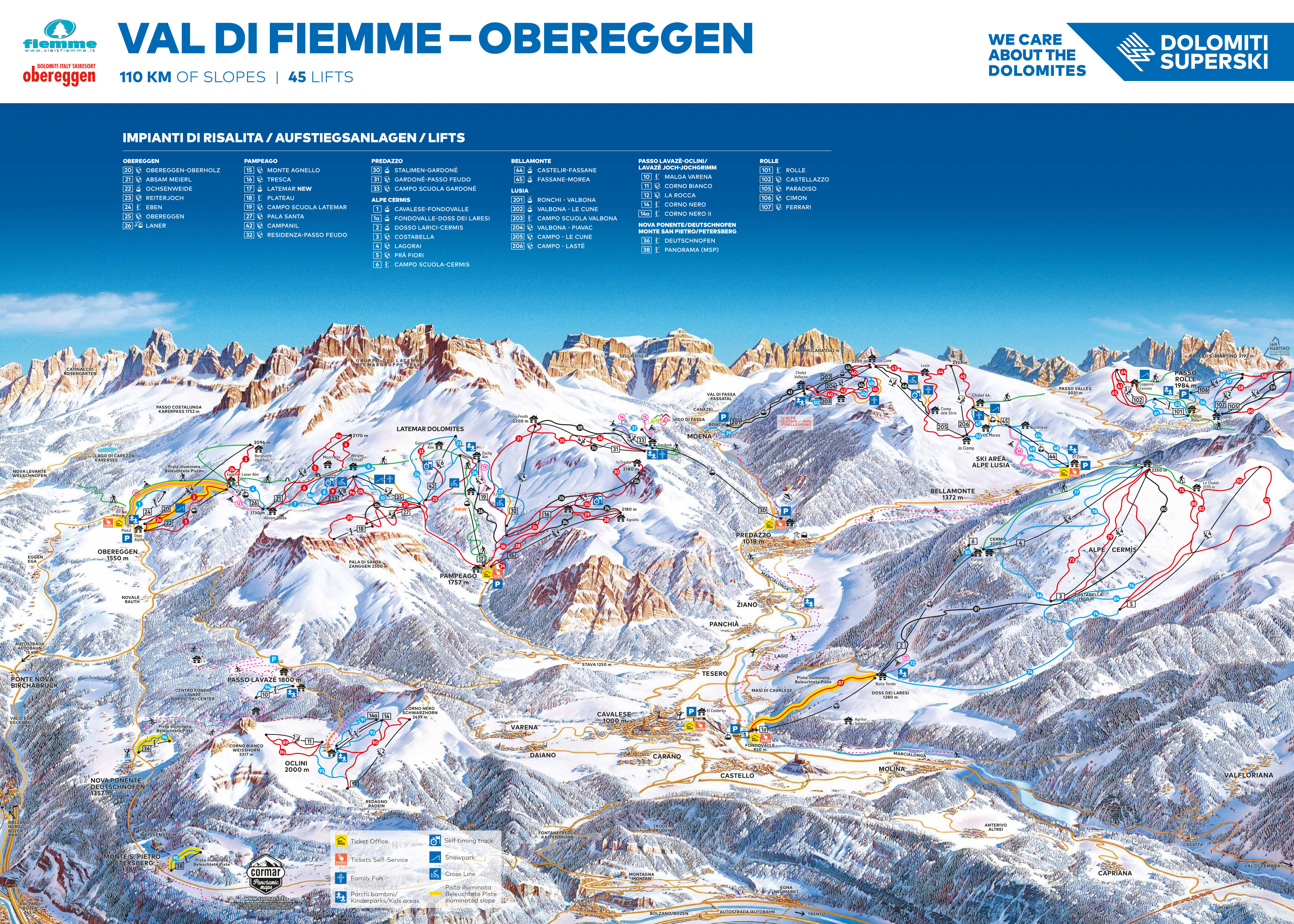 Trail map of the ski resort Latemar – Obereggen/Pampeago/Predazzo