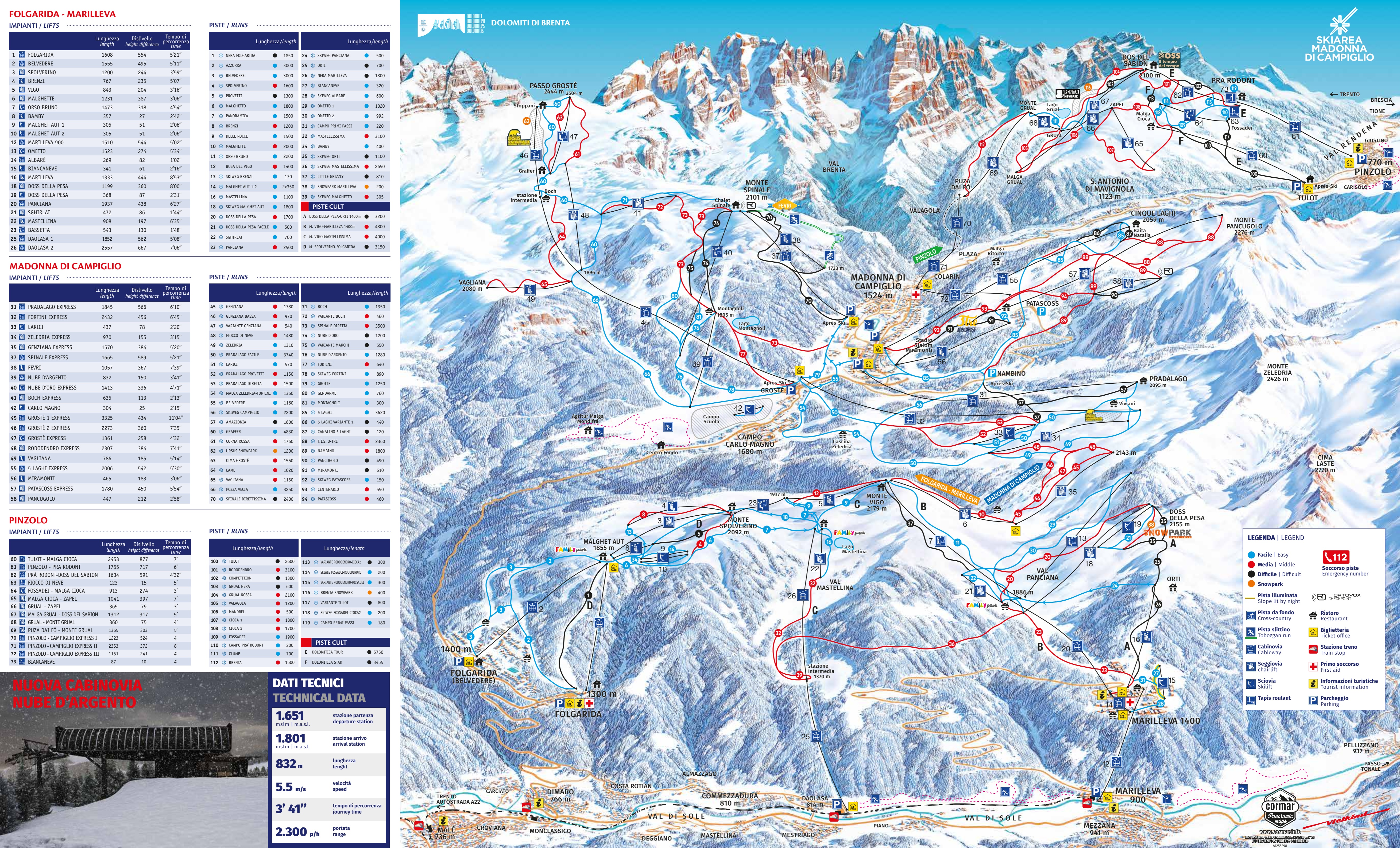 Trail map of the ski resort Madonna di Campiglio/Pinzolo/Folgàrida/Marilleva